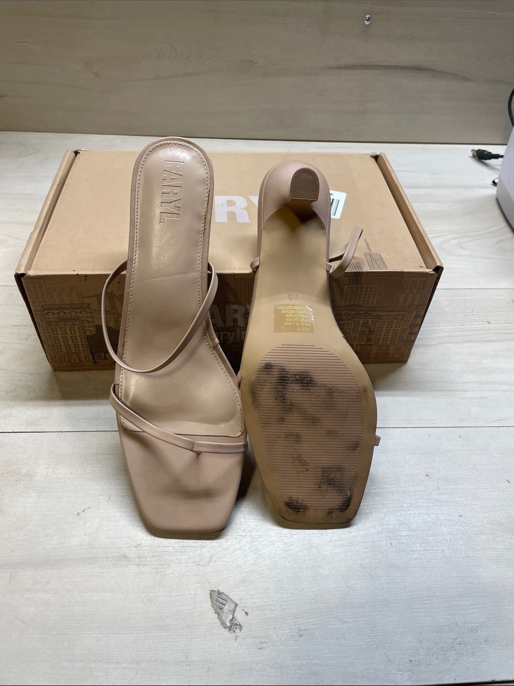 Farylrobin Nude Square-Toe Strap Heels #805